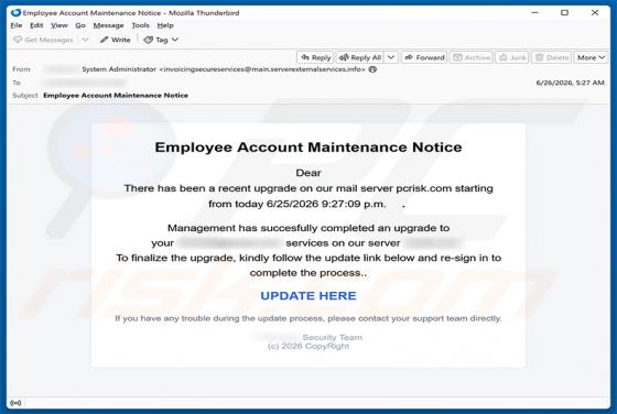 Employee Account Maintenance Notice golpe de e-mail
