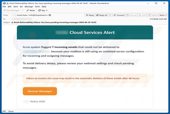 Cloud Services Alert golpe de e-mail