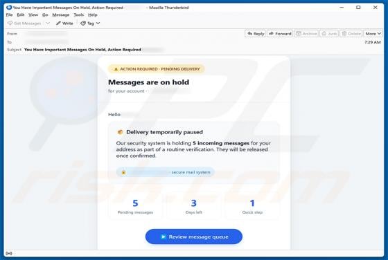 Messages Are On Hold golpe de e-mail