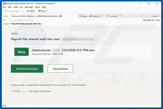 Payroll File Shared golpe de e-mail