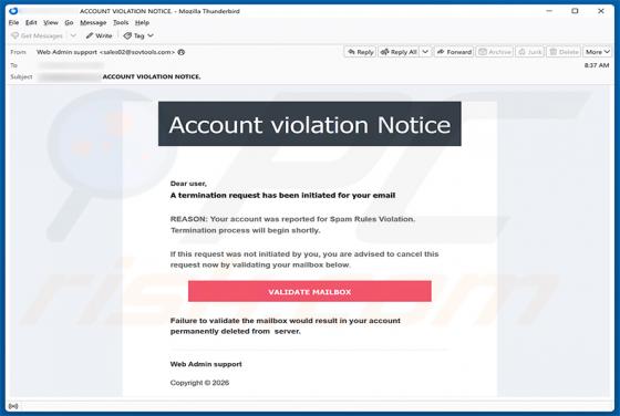 Account Violation Notice golpe de e-mail