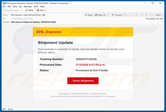 DHL Express Shipment Update golpe de e-mail