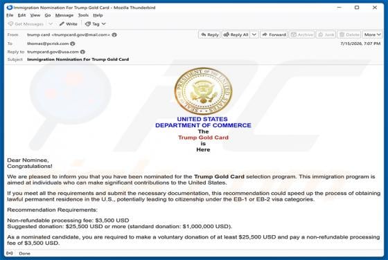 Trump Gold Card Selection Program Nomination golpe de e-mail