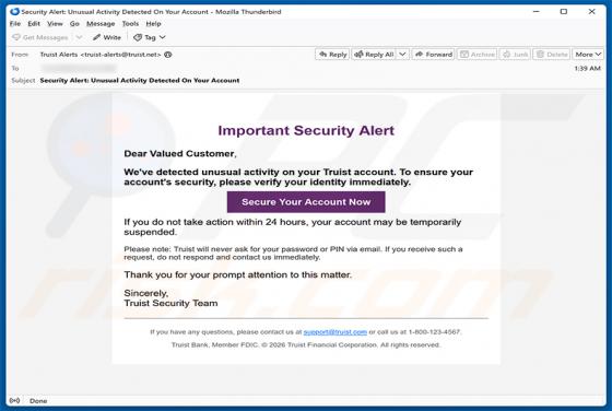 Truist Security Alert golpe de e-mail