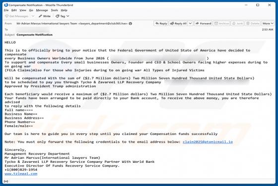 Business Owner Compensation golpe de e-mail