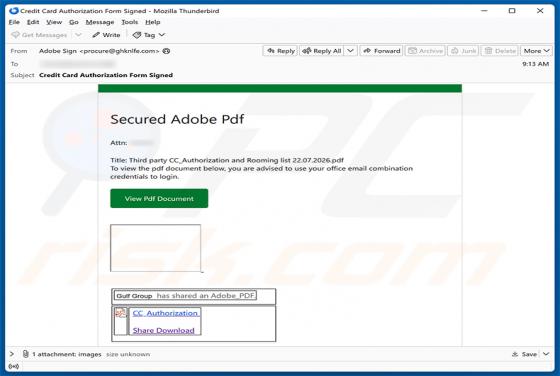 Secure Adobe PDF - Credit Card Authorization golpe de e-mail