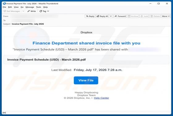 Finance Department Invoice golpe de e-mail