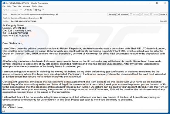 Assistance In Claiming The Money golpe de e-mail
