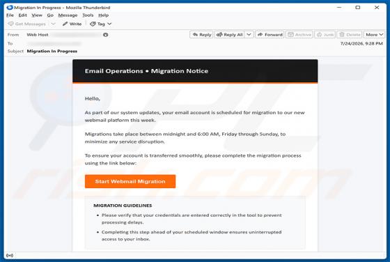 Email Migration Notice golpe