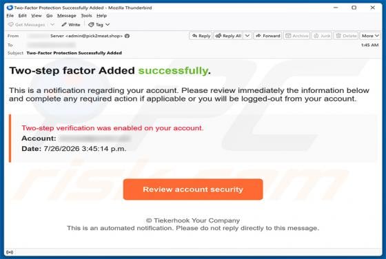Two-step Verification Was Enabled golpe de e-mail