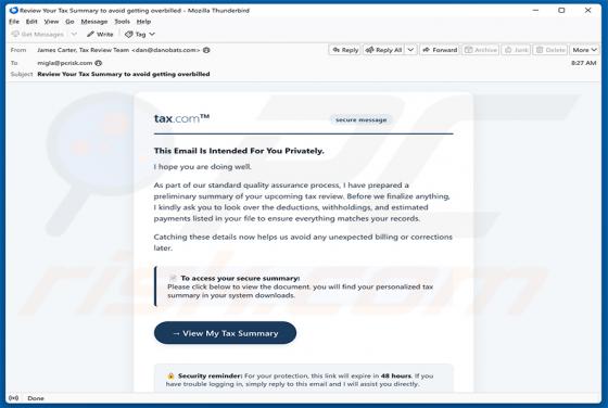 Tax Summary golpe de e-mail