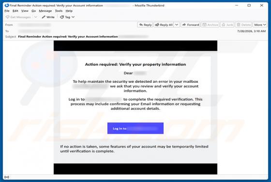Verify Your Email Property Information golpe