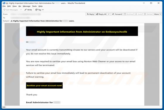 Email Account Is Currently Transmitting Viruses golpe