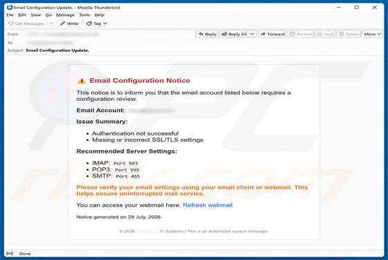 Email Configuration Notice golpe