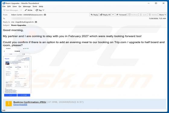 Trip.com Booking Confirmation vírus de e-mail