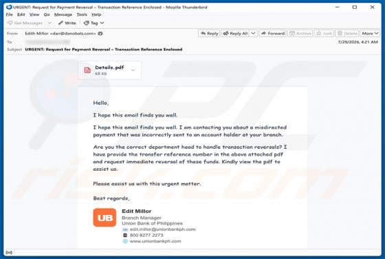 Misdirected Payment golpe de e-mail