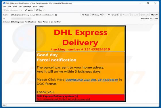 DHL Express - Parcel Sent To Your Home Address golpe de e-mail