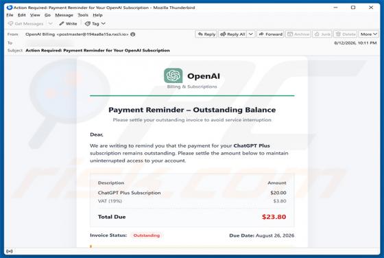 ChatGPT Payment Reminder golpe de e-mail