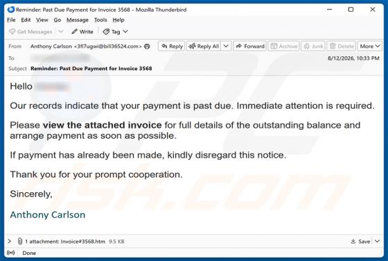 Invoice Payment Is Past Due golpe de e-mail