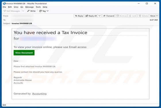 You Have Received A Tax Invoice golpe de e-mail