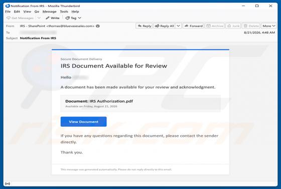 IRS Document Available For Review golpe de e-mail