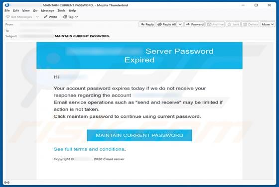 Server Password Expired golpe de e-mail