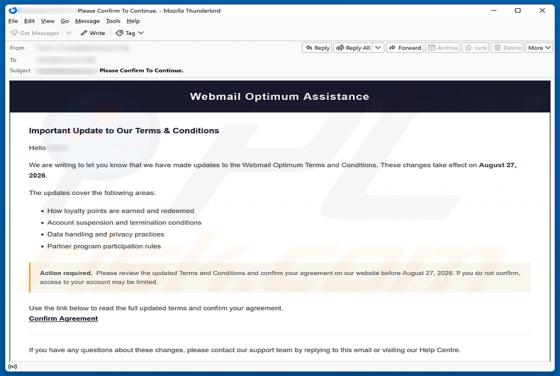 Webmail Optimum Terms and Conditions Update golpe de e-mail