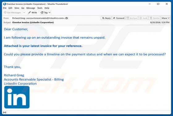 LinkedIn - Outstanding Invoice golpe de e-mail