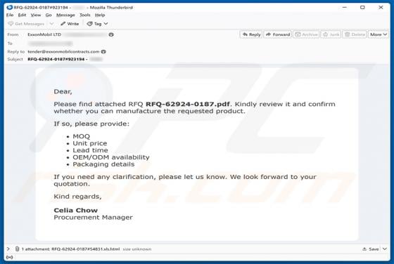 Confirmation Of Request For Quotation (RFQ) golpe de e-mail