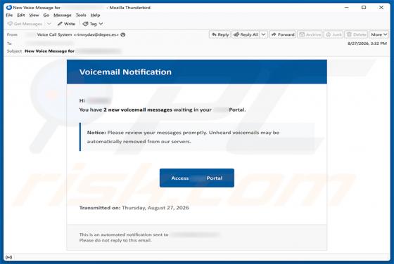 Voicemail Notification golpe de e-mail