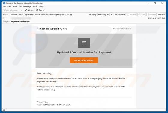 Updated SOA And Invoice For Payment golpe de e-mail