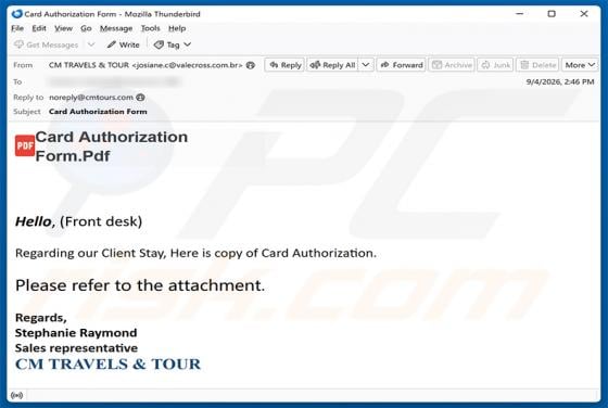 Card Authorization Form golpe de e-mail