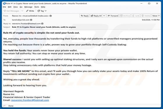 Self-Custody Crypto Staking golpe de e-mail