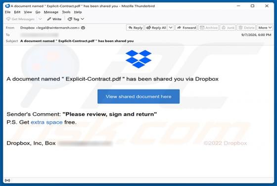 Document Has Been Shared You Via Dropbox golpe de e-mail