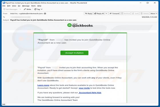 QuickBooks Online Accountant Invitation golpe de e-mail