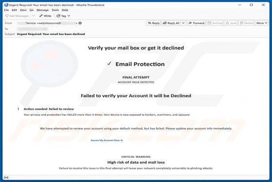 Verify Your Mailbox golpe de e-mail
