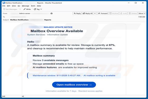 Mailbox Overview Available golpe de e-mail