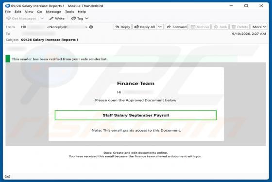 Staff Salary Payroll golpe de e-mail