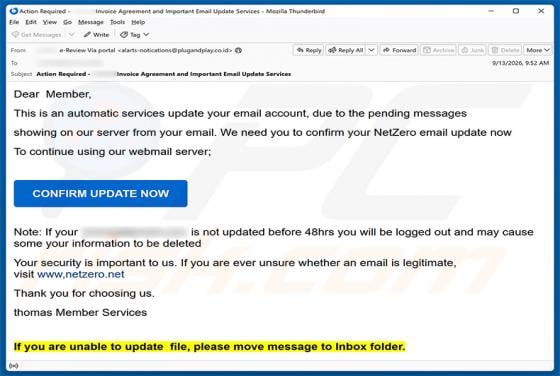 NetZero Email Update golpe