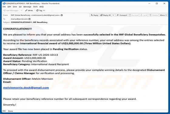 IMF Global Beneficiary Sweepstakes golpe de e-mail