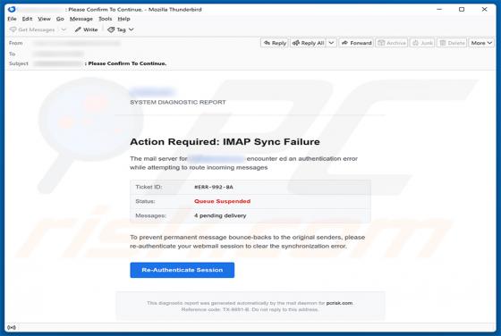 IMAP Sync Failure golpe de e-mail