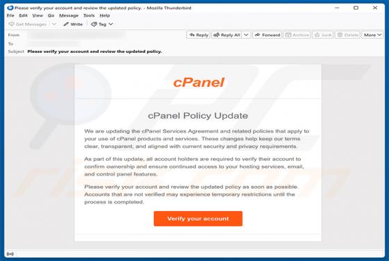 cPanel Policy Update golpe de e-mail