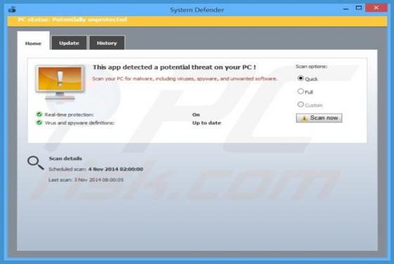 System Defender - Antivirus Falso