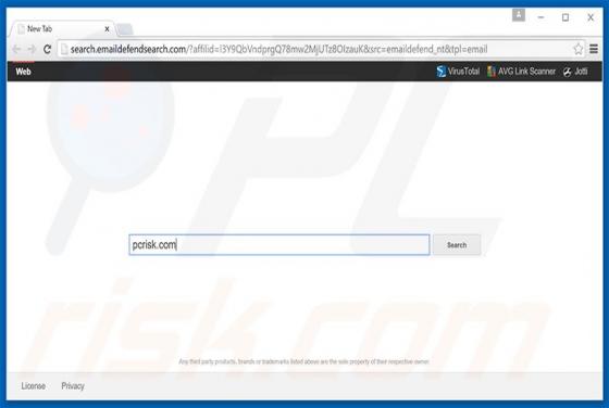 Redirecionamento search.emaildefendsearch.com