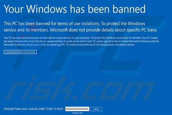 Fraude Your Windows Has Been Banned