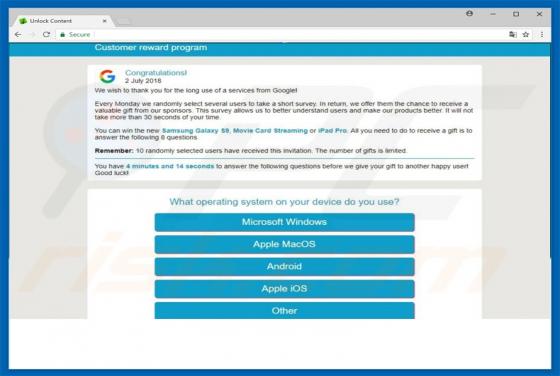 POP-UP da Fraude Google Customer Reward Program
