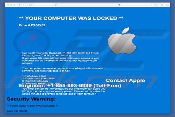 POP-UP Fraude Contact Apple Engineer (Error #DT00X02) (Mac)
