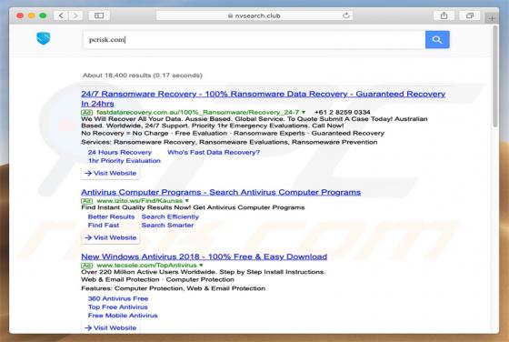 Redirecionamento Nvsearch.club (Mac)