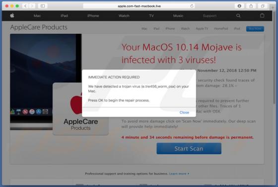 Fraude POP-UP Your MacOS 10.14 Mojave Is Infected With 3 Viruses! (Mac)