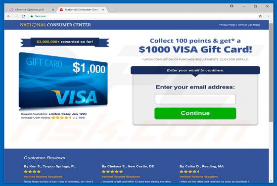 Fraude POP-UP $1000 VISA Gift Card